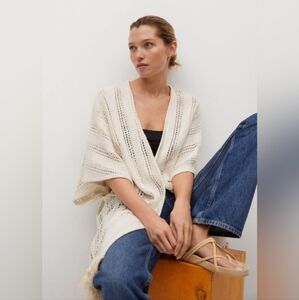 NWT MANGO Crochet Fringe Hemmed Kimono - XS / SMALL